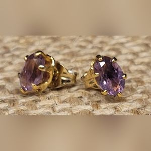 Amethyst sterling silver gold plated stud earrings